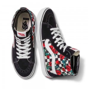 Vans Customs Checkerboard Roses Sk8-Hi Classic Damen | 90256ZDJX