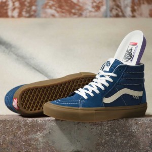 Vans Wildleder Gum Sk8-Hi Skateschuhe Damen Dunkelblau | 72450UYDJ